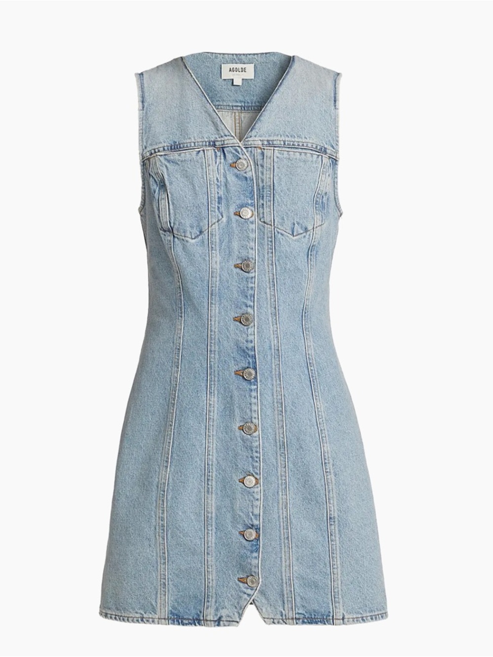 NWT $238 Agolde Large AGOLDE Light Wash Denim Button-Front Dress